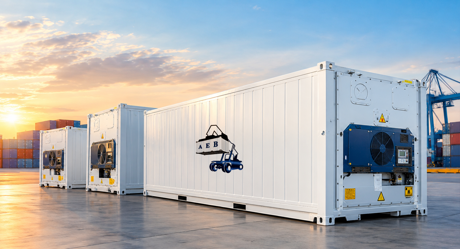 AEB Dammam Containers branded refrigerated reefer containers with their cooling units